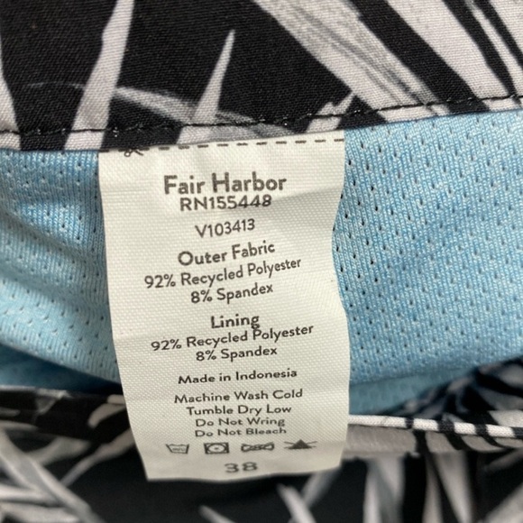 Fair Harbor The Sextant Trunk Lined Stretch Black White Palm Leaves Short Sz 38 - Picture 14 of 16